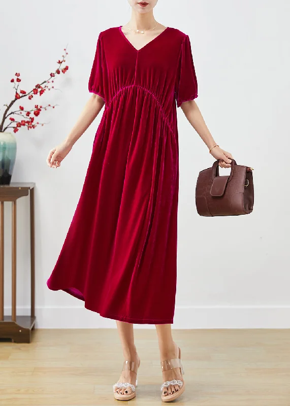 Women's Evening Apparel Trendy Urban Attire French Mulberry Oversized Silk Velour Maxi Dress Fall