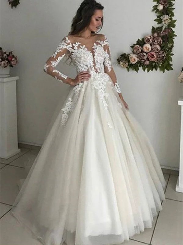 Casual Attire For Women Stylish Savings Long Sleeves Lace White Wedding Dresses, Long Sleeves Lace White Long Prom Dresses, White Lace Formal Dresses, Evening Dresses