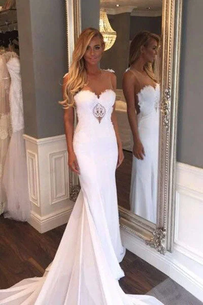 Women's Outerwear Apparel Big Savings Mermaid Sexy Sheer Neck Wedding Dresses with Lace Unique Ivory Bridal Dresses N936