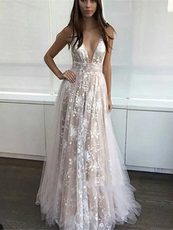 Women's Formal Event Clothing End - Of - Month Blowout Custom Made V-Neck Lace Long Prom Dresses, Wedding Dresses, Lace Evening Dresses