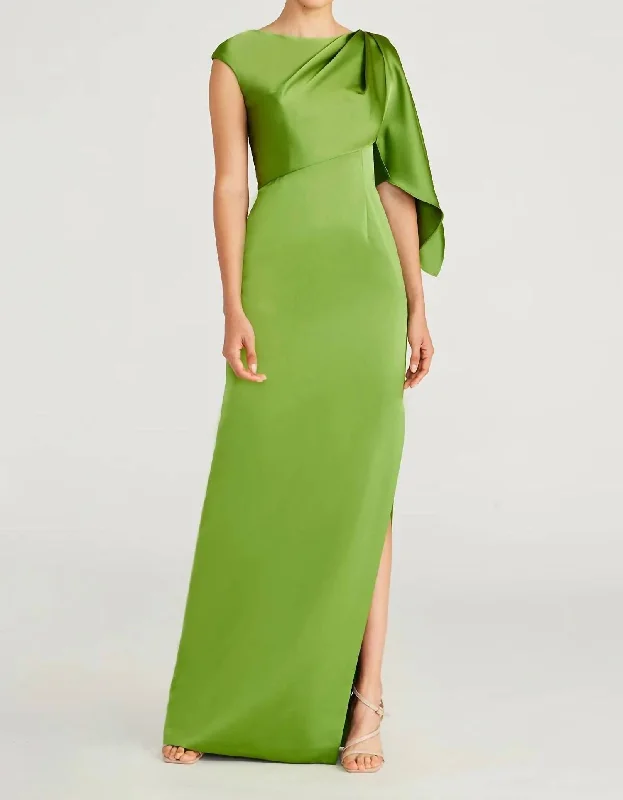 Women's Clothes For Outdoor Events Cool Prices Tilly Satin Draped Column Gown In Paradise Green