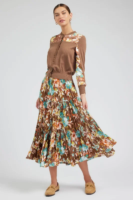 Charming Everyday Clothing For Women Minimalist Elegant Floral Pleated Midi Skirt