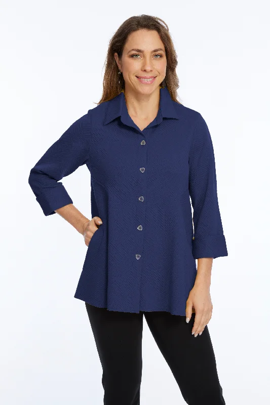 Women's Sporty Chic Clothes Elegant Styles LIOR Women's Navy Textured Knit Button Up Side Pockets - "Vella"