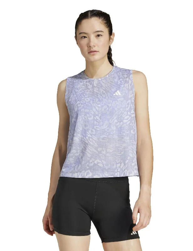 Women's Workout Garments Sophisticated Cut Own the Run CLIMACOOL 3-Stripes Tank Top - Dash Grey/Violet Tone