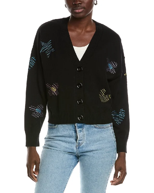 Women's Stylish Outdoor Outfit Relaxed Style WISPR Sketch Embroidered Silk-Blend Cardigan