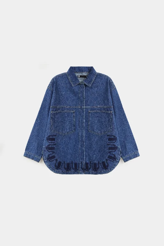 Women's Casual Apparel Runway Inspired Wear Denim Shacket With Embroidery