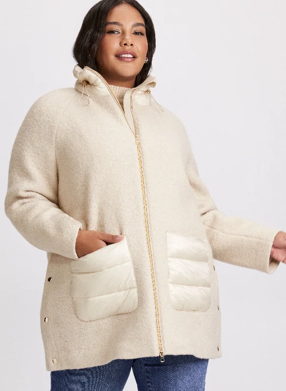 Women's Holiday Clothing Holiday Sale Mixed Puffer Wool-Blend Coat