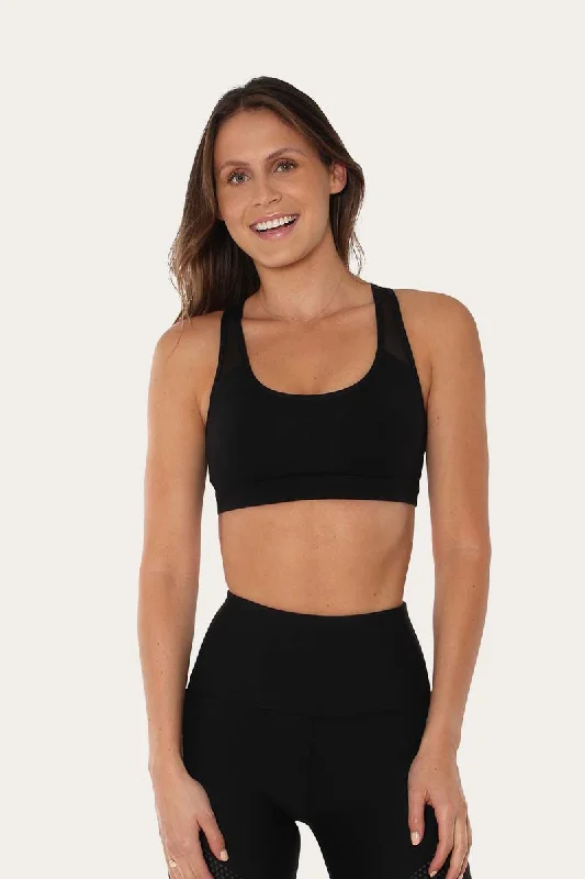 Affordable Women's Clothing Minimalist Office - Ready Style Allora Womens Mesh Panel Sports Bra - Black