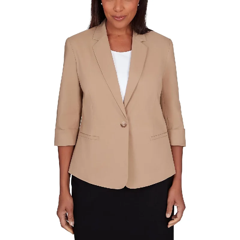 Women's Vacation Outfit Set Casual Chic Petites Womens Cuffed Rayon One-Button Blazer