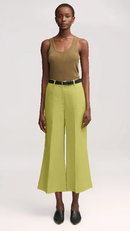 Women's Seasonal Attire High-End Fashion Cropped Flare Trouser in Viscose Linen Twill | Avocado