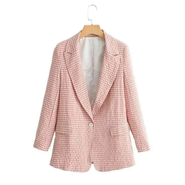 Women's Transitional Clothes Chic Style, Always In Vogue Peach Plaid Two Piece Pantsuit