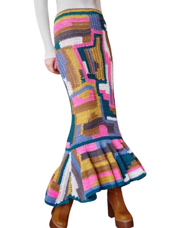 Women's Stylish Vacation Attire Feminine Allure Cravina Crochet Maxi Skirt In Multi-Colored