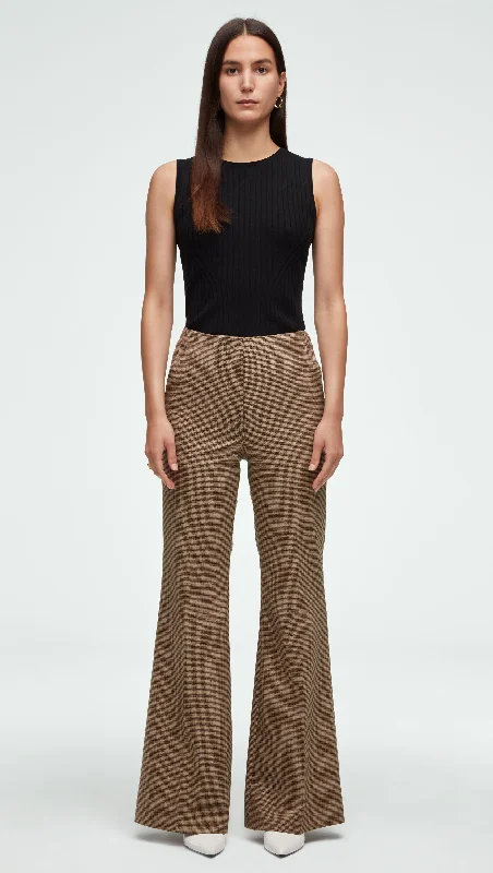 Women's Plus-Size Attire Effortless Grace High-Waisted Flare Trouser in Stretch Wool | Brown Houndstooth