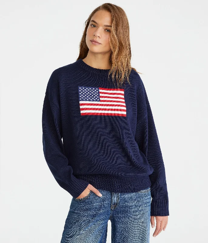 Affordable Women's Outfit Chic Styles Aeropostale American Flag Oversized Crew Sweater