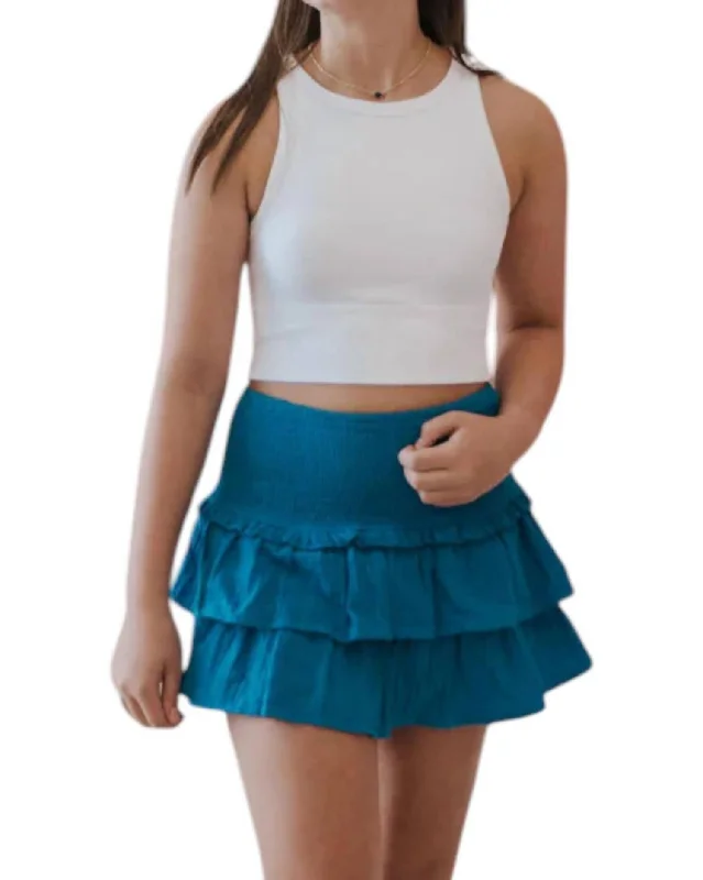 Women's Charming Outfit For Events Seasonal Picks Smocked Waist Ruffle Skort In Blue