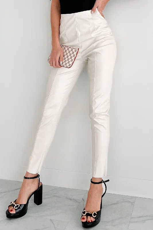 Timeless Women's Clothing Last Chance Sale Downtown Dates Faux Leather Skinny Pants (Cream)