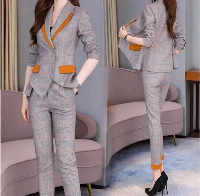 Women's Workout Clothing Chic Style, Always In Vogue Women Plaid Capri Pantsuits