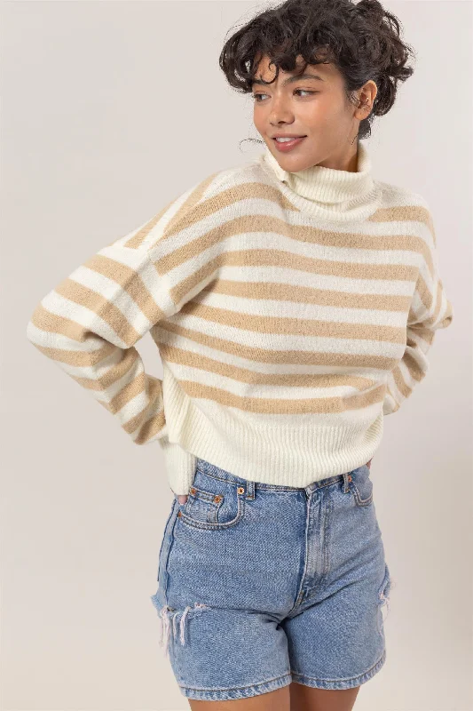 Women's Date Night Outfit Stylish Savings Winter Style Cream Striped Sweater