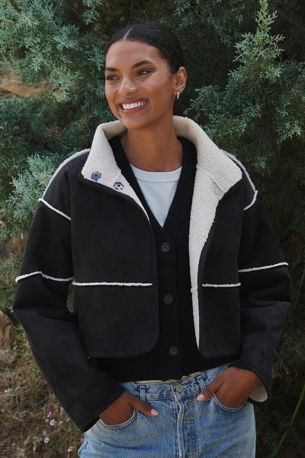 Women's Holiday Clothing New In This Season Kelly Luxe Sherpa Reversible Jacket - Black / Ecru