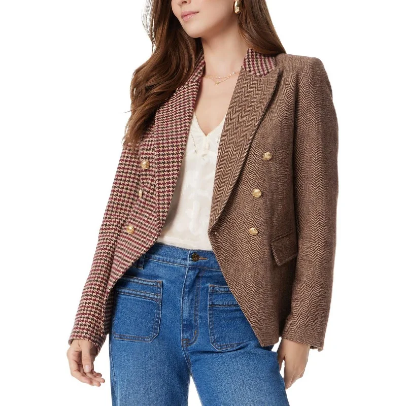 Stylish Women's Outfit Chic Outfits Womens Houndstooth Polyester Double-Breasted Blazer