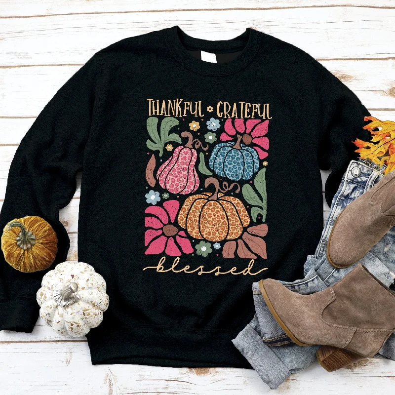 Women's Charming Outfit For Events Colorful Clothing Thankful Grateful Blessed Sweatshirt