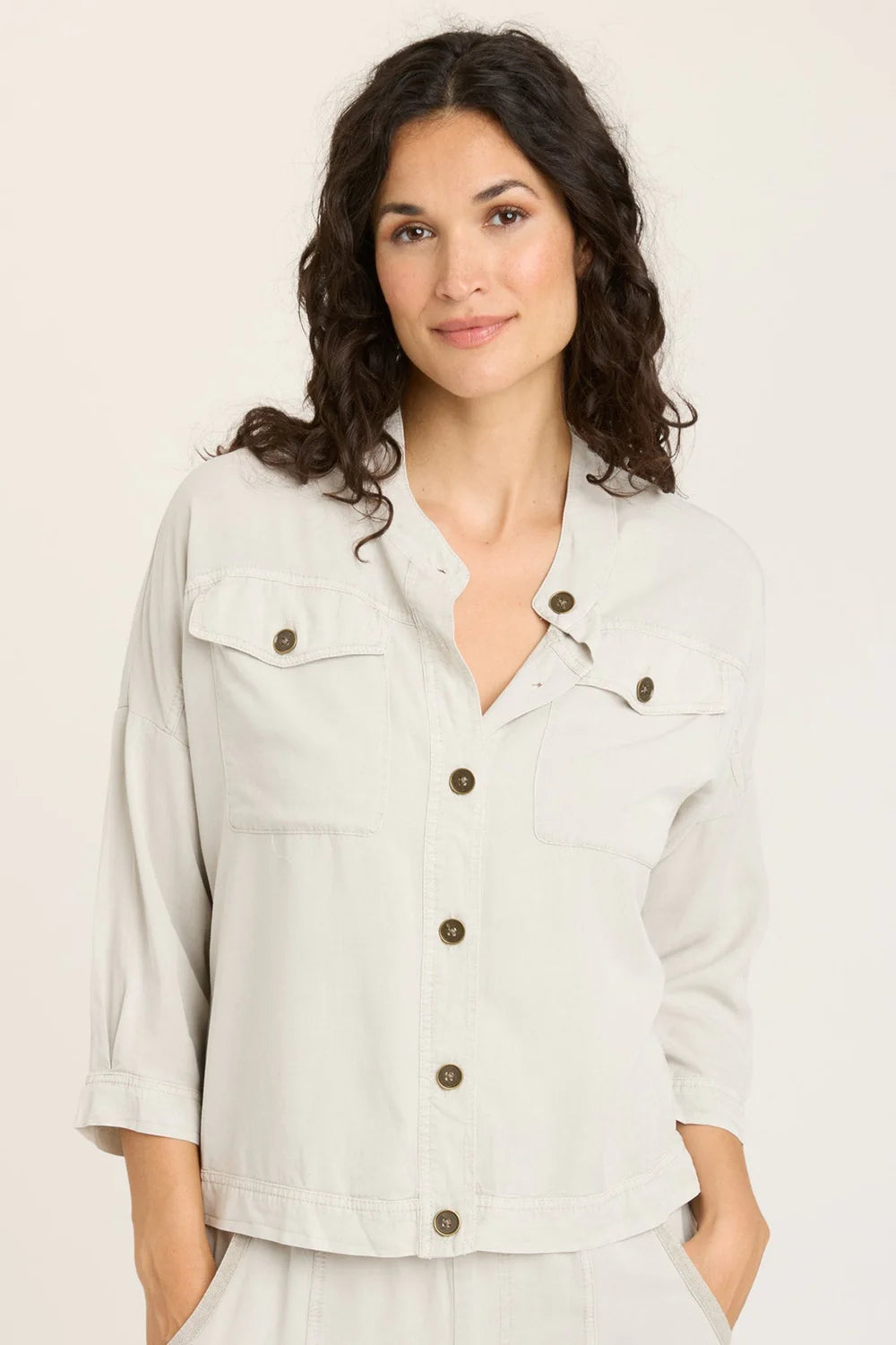 Classic Women's Apparel Trendy New Clothes Twill Colbert Jacket - Whitecap Pigment