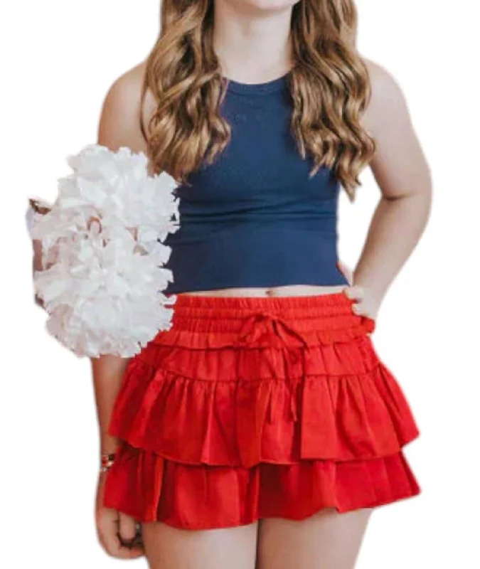 Women's Evening Attire Must Haves Smocked Waist Ruffle Skort In Red