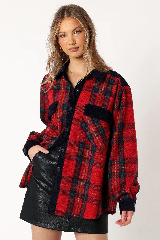 Women's Resort Garments Final Sale Lucille Plaid Shacket - Red/Navy