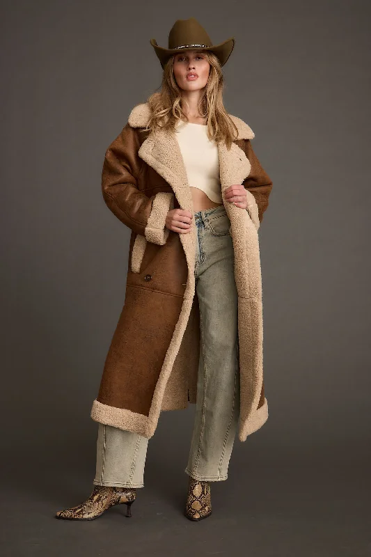 Women's Comfortable Lounge Outfit Pastel Styles Livingston Brown Sherpa Coat