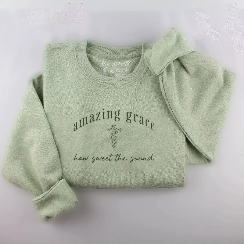 Women's Tops And Clothing Weekend Exclusive Embroidered Amazing Grace Crewneck Sweatshirt