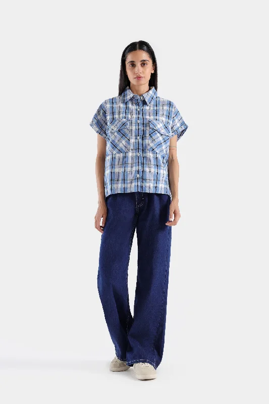 Women's Work Apparel Fashion Forward Femininity Checkered Cropped Shirt