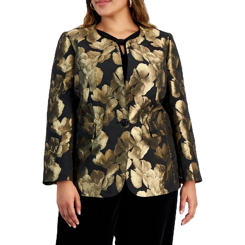 Women's Vintage-Inspired Clothing Seasonal Sale Plus Womens Metallic Polyester Collarless Blazer