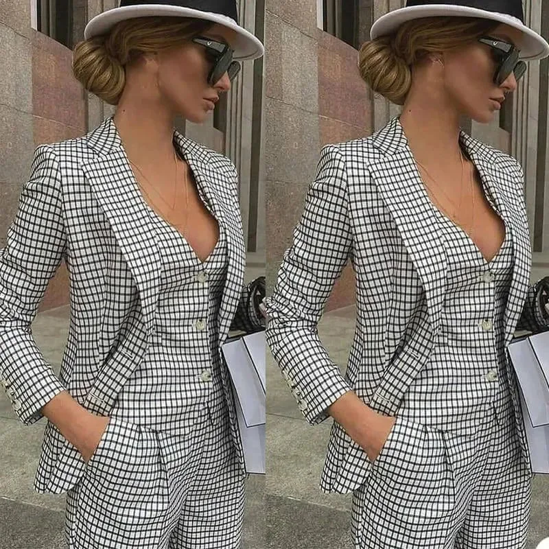 Charming Women's Clothes For Special Events Ride The Style Wave Ladies Checked Three Piece Pantsuit