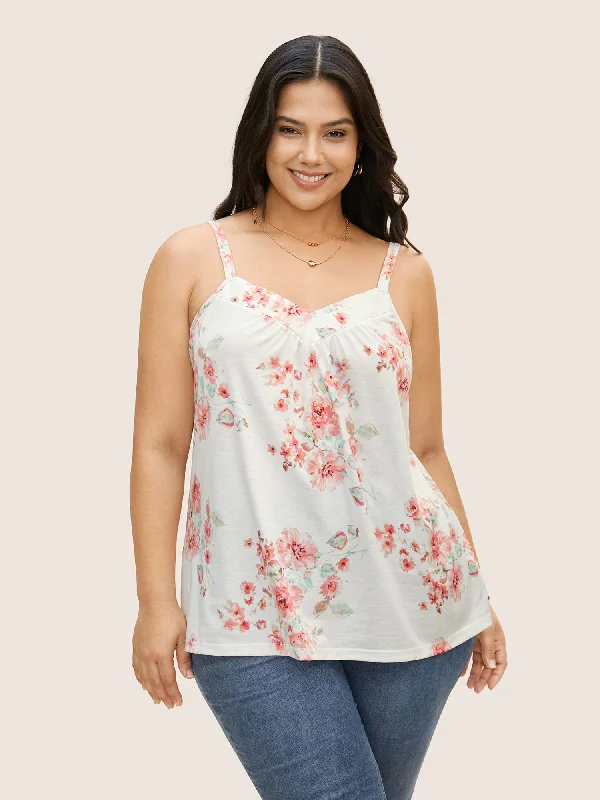 Women's Clothes Mid - Week Surprise Natural Flowers Adjustable Straps Cami Top