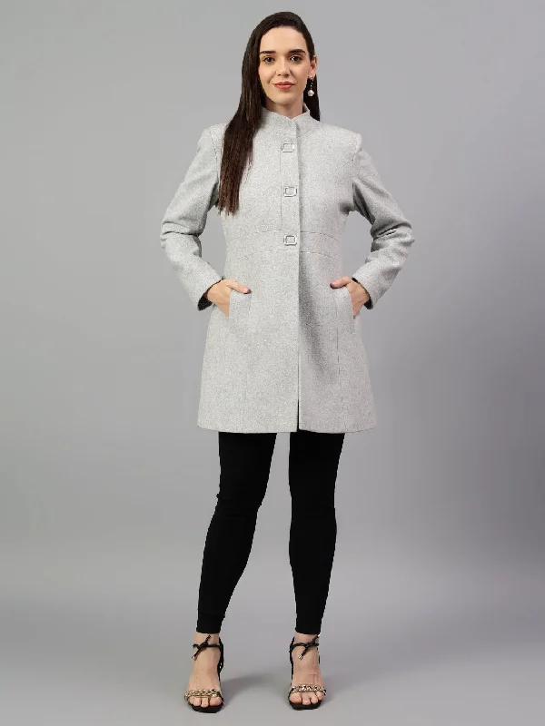 Women's Comfortable Apparel Hot Brand Discounts Women's Grey Solid Full Sleeves Winter Long Coat