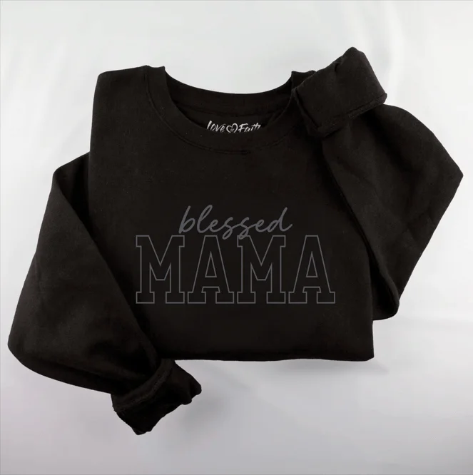 Women's Holiday Clothing Best-Sellers Embroidered Blessed Mama Sweatshirt