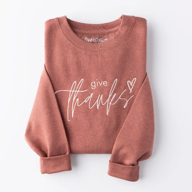 Women's Stylish Professional Apparel Forward Trendsetter Embroidered Give Thanks Sweatshirt