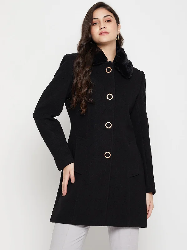 Women's Comfortable Lounge Garments Special Offers Women's Casual  Black Single breasted  Faux Fur Spread Collar Long Coat