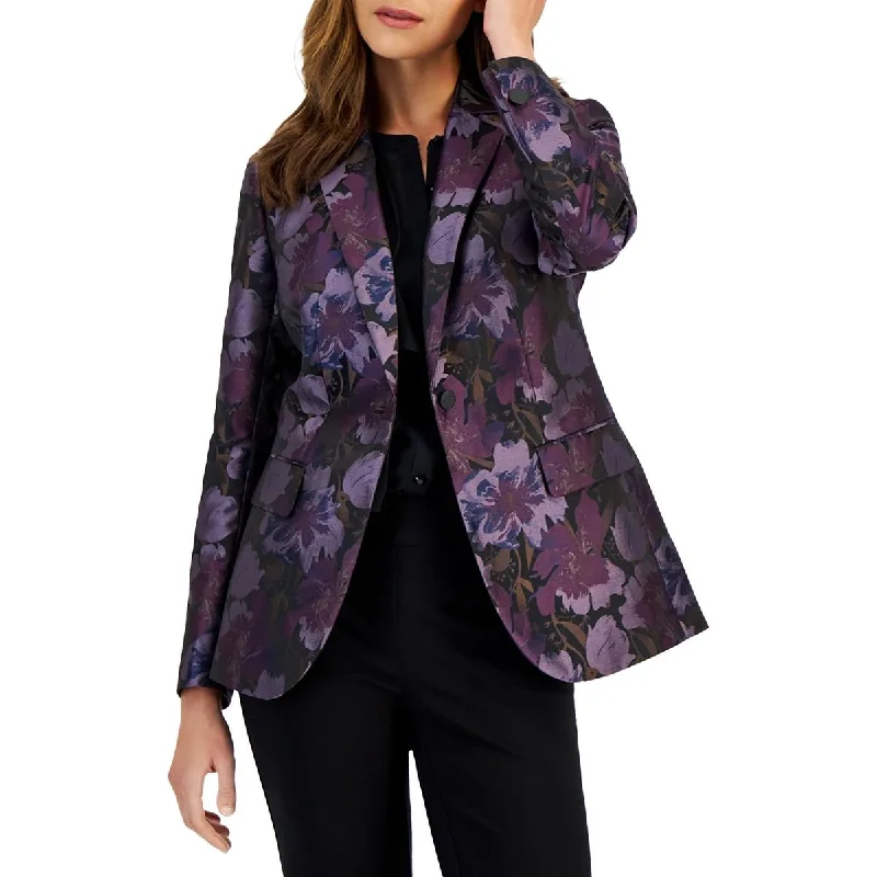 Women's High-Fashion Outfit Elegant Clothing Womens Floral Print Polyester One-Button Blazer