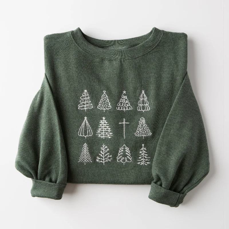 Women's Outfit Pastel Styles Embroidered Christmas Tree Collage Sweatshirt