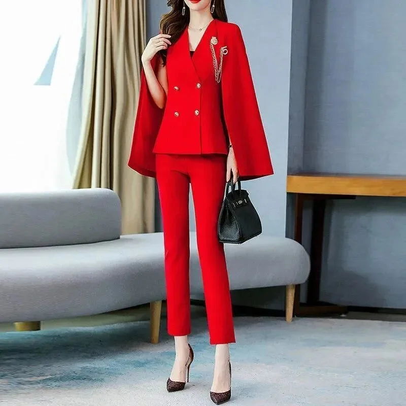 Women's Seasonal Clothes Women's Fashion Hotspots Elegant Lapel Double Breasted Pantsuit