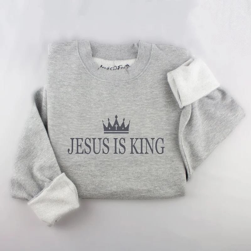 Women's Holiday Outfit Elevate Your Wardrobe Embroidered Jesus Is King Sweatshirt