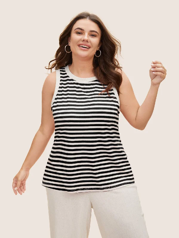 Women's Fashion Clothes Chic Outfits Round Neck Striped Pit Strip Tank Top