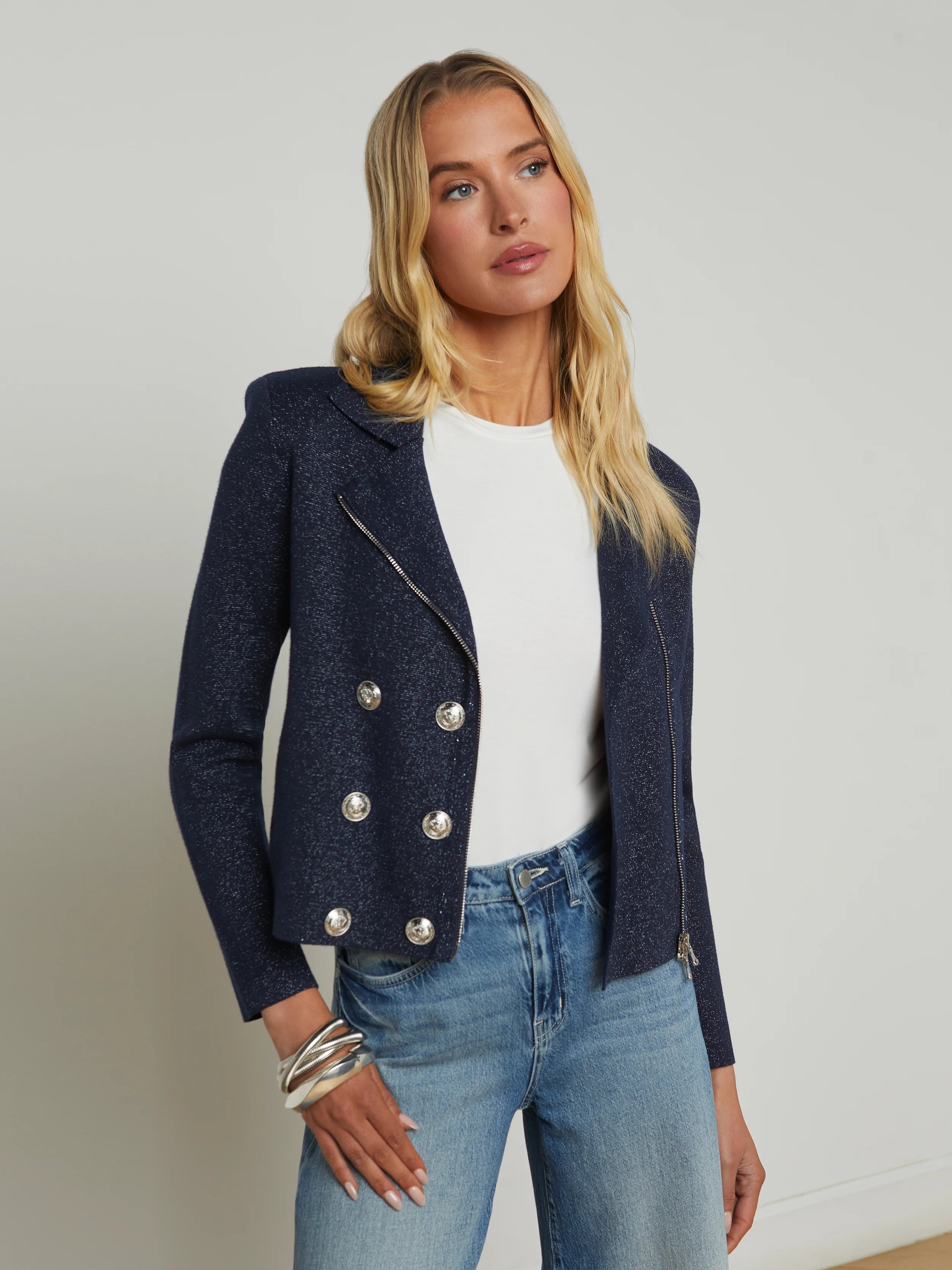 Women's Work Outfit Shop Sale Items Chia Knit Biker Jacket - Midnight