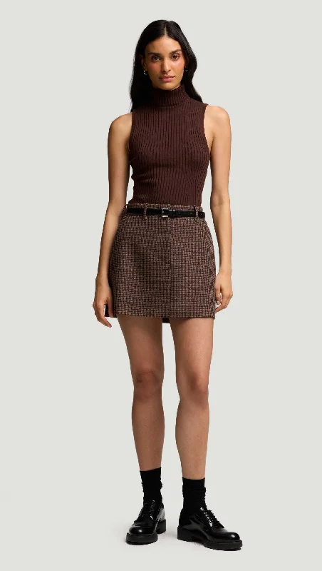 Women's Clothing For Outdoor Activities Stay Ahead In Style Mini Tailored Skirt in Viscose Blend | Brown/Camel Houndstooth