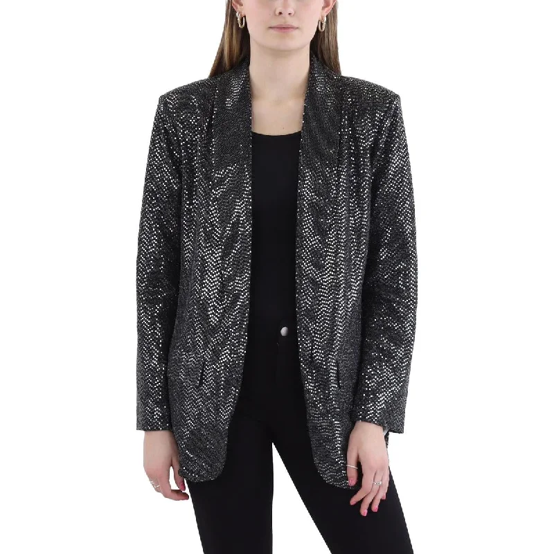 Women's Outerwear Clothing Versatile Wardrobe Essentials Womens Metallic Polyester Open-Front Blazer