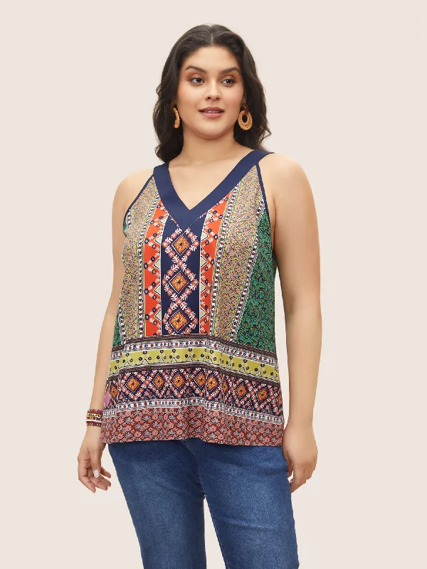 Chic Women's Garments Luxury Comfort Geometric Boho Print V Neck Tank Top