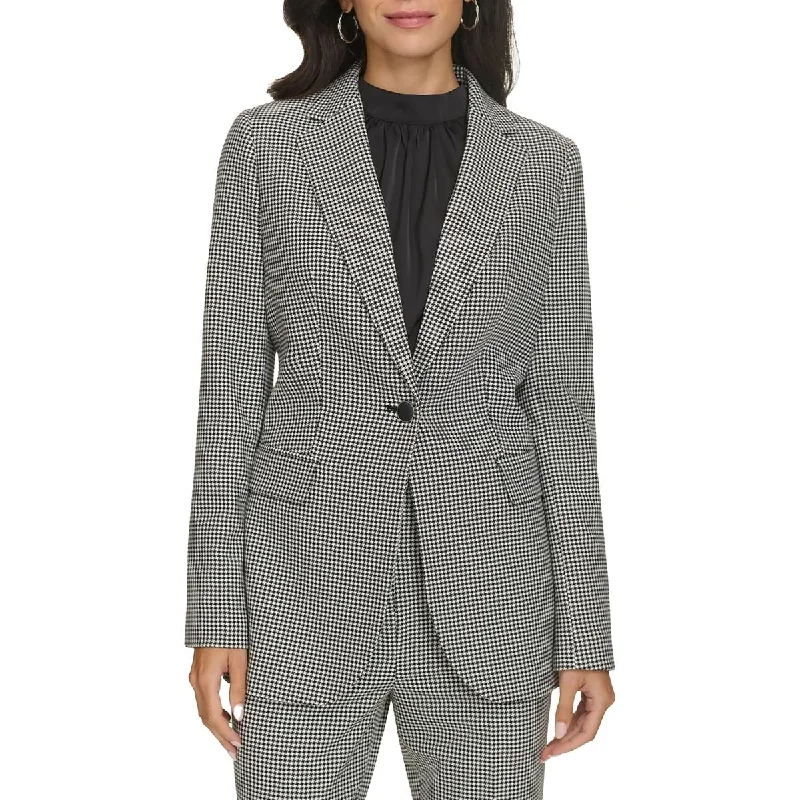 Women's Occasion Wear Clothing Clearance Event Womens Houndstooth Polyester One-Button Blazer