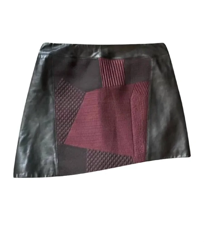 Women's Holiday Attire Feminine Elegant Pre-Loved Women's Cloth And Leather Skirt In Black And Burgundy