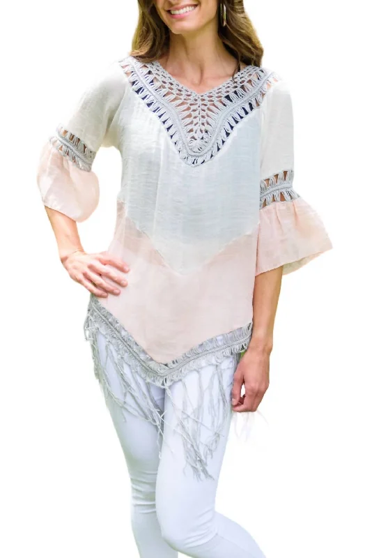 Casual Outfit For Women Lighten Up With Nordic Styles Get Me Started Poncho In White/blush